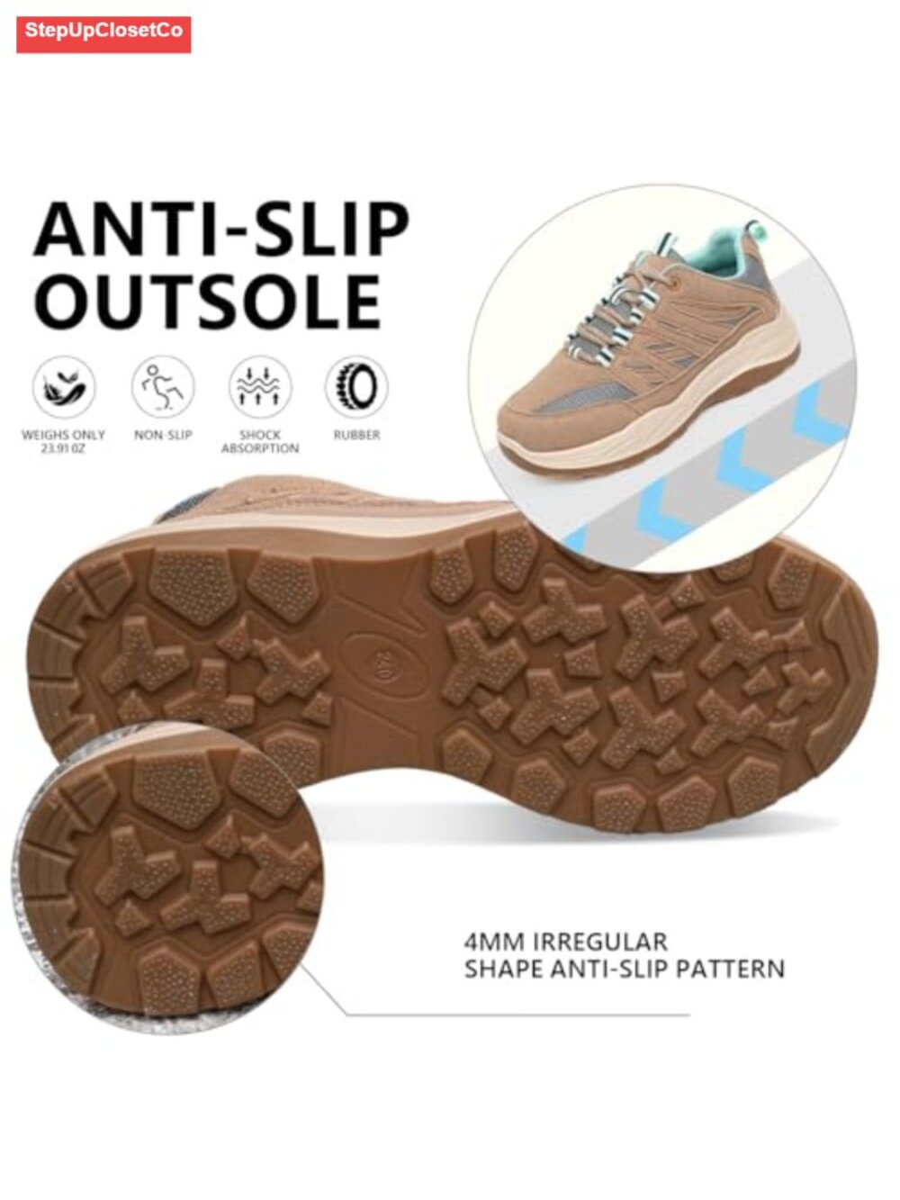 Suede Hiking Sneakers with Mesh Panels Lace-Up Athletic Shoes - Picture 3 of 6